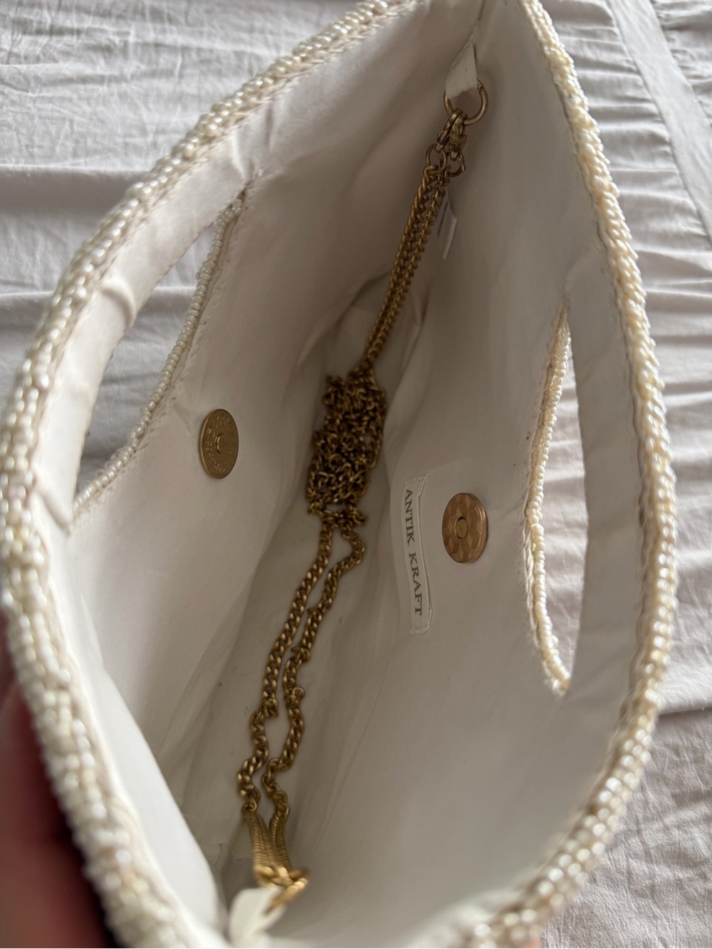 Antik Kraft Cream Beaded Clutch with Gold Chain - Picture 7 of 16